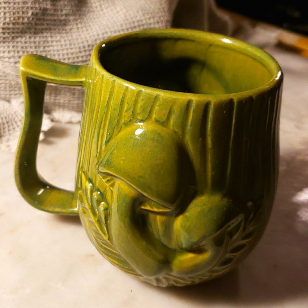 Vintage Green Mushroom Fern textured Mug 1974 Ayners